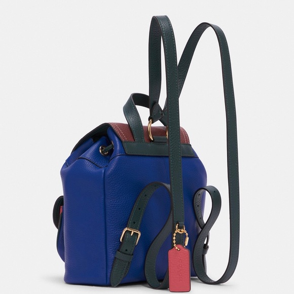 NWT COACH Pennie Refined Pebble Backpack 22 Colorblock Blue Burgundy Green Red - Picture 4 of 5